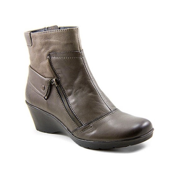 Taos ankle BOOTS Sz 9.5 EU40 Whats Happening Graphite Grey Wedge Zip boho casual - Picture 1 of 14